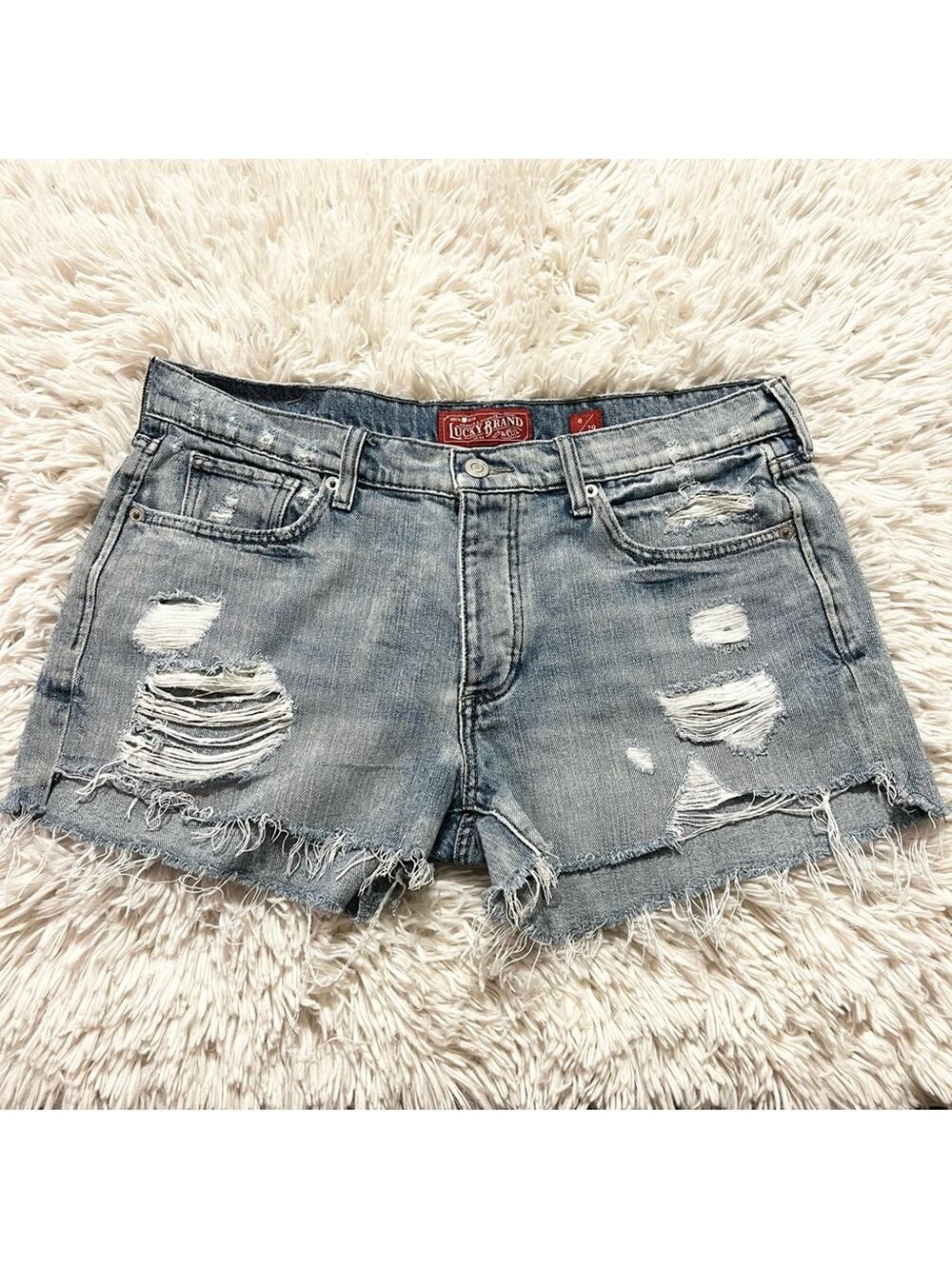 Lucky Brand The Boyfriend Short Distressed Cut-off Blue Jean Shorts Size 8/29